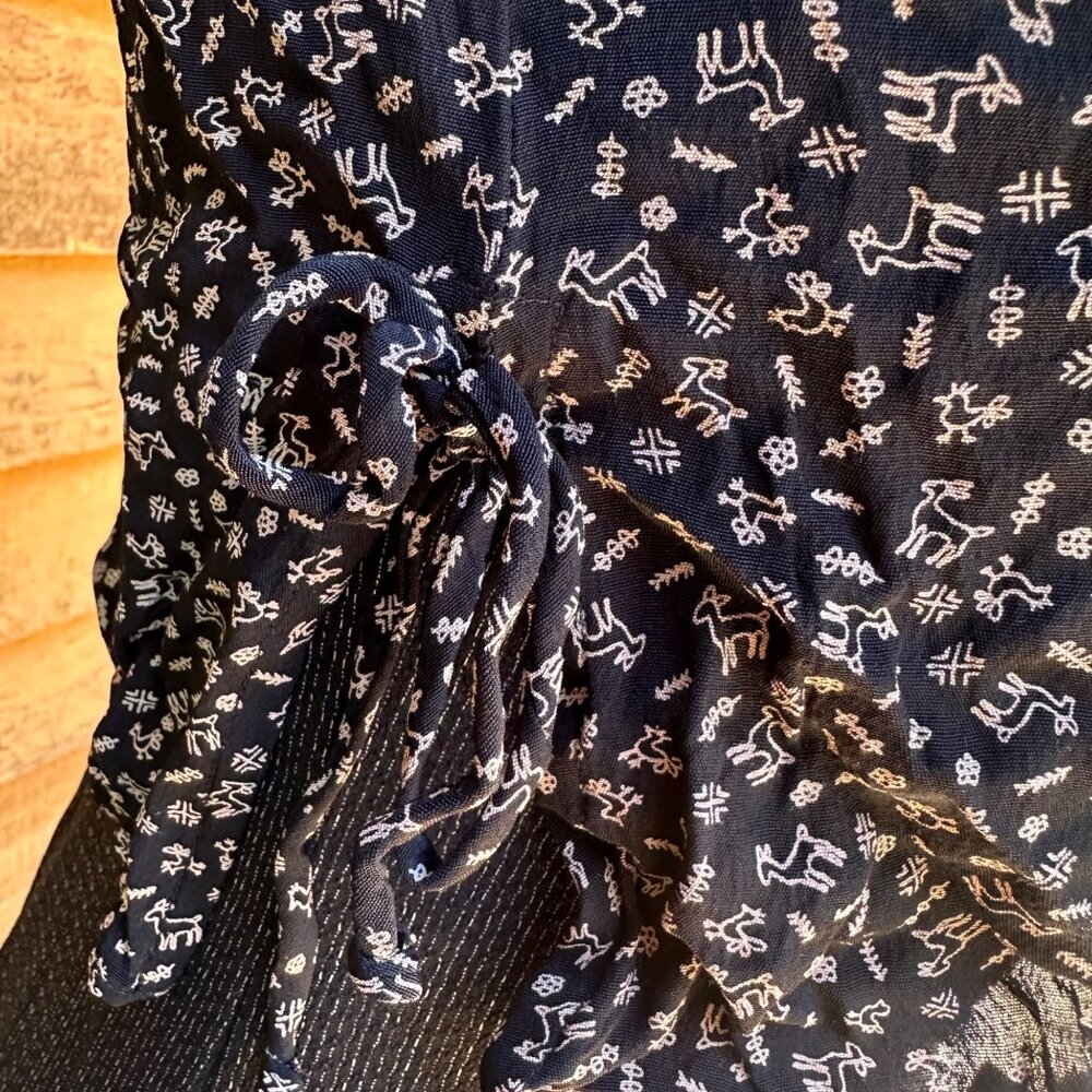 Vintage 90s Carole Little Black Maxi Dress W/ Goat & Chicken Graphic Top Sleevel - Picture 4 of 9